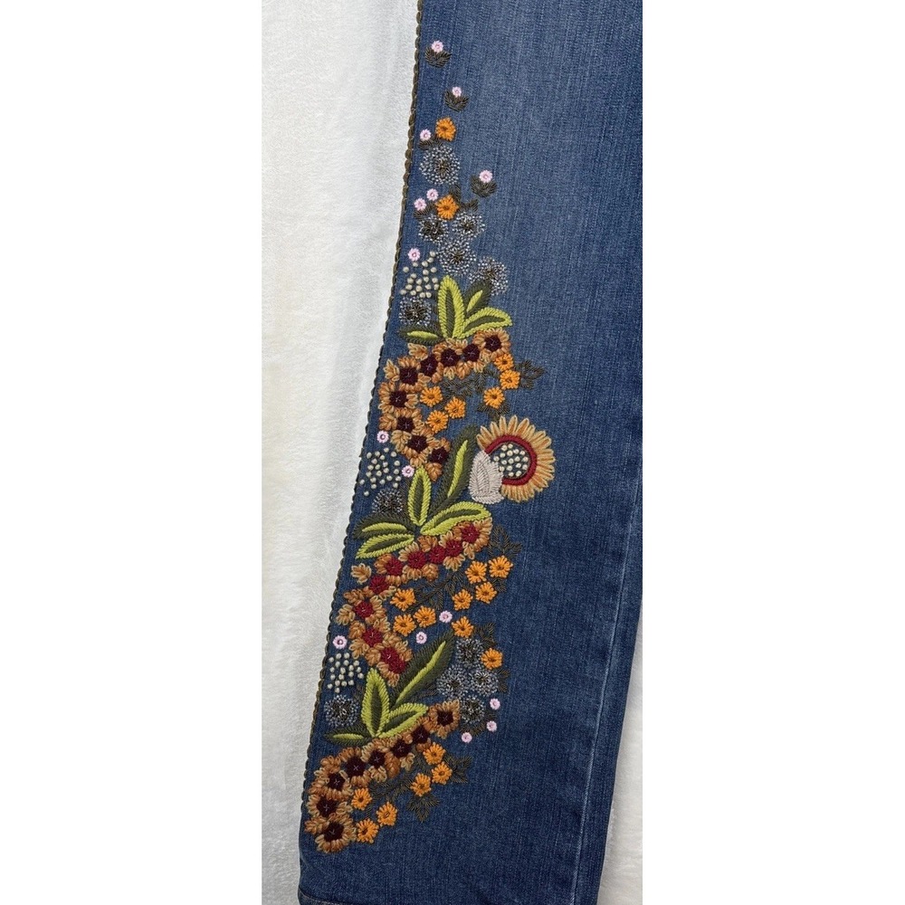 VTG Per Se Women 10 Floral Embroidered‎ Beaded Jeans Bootcut Artsy Hobo Festival - Picture 5 of 13